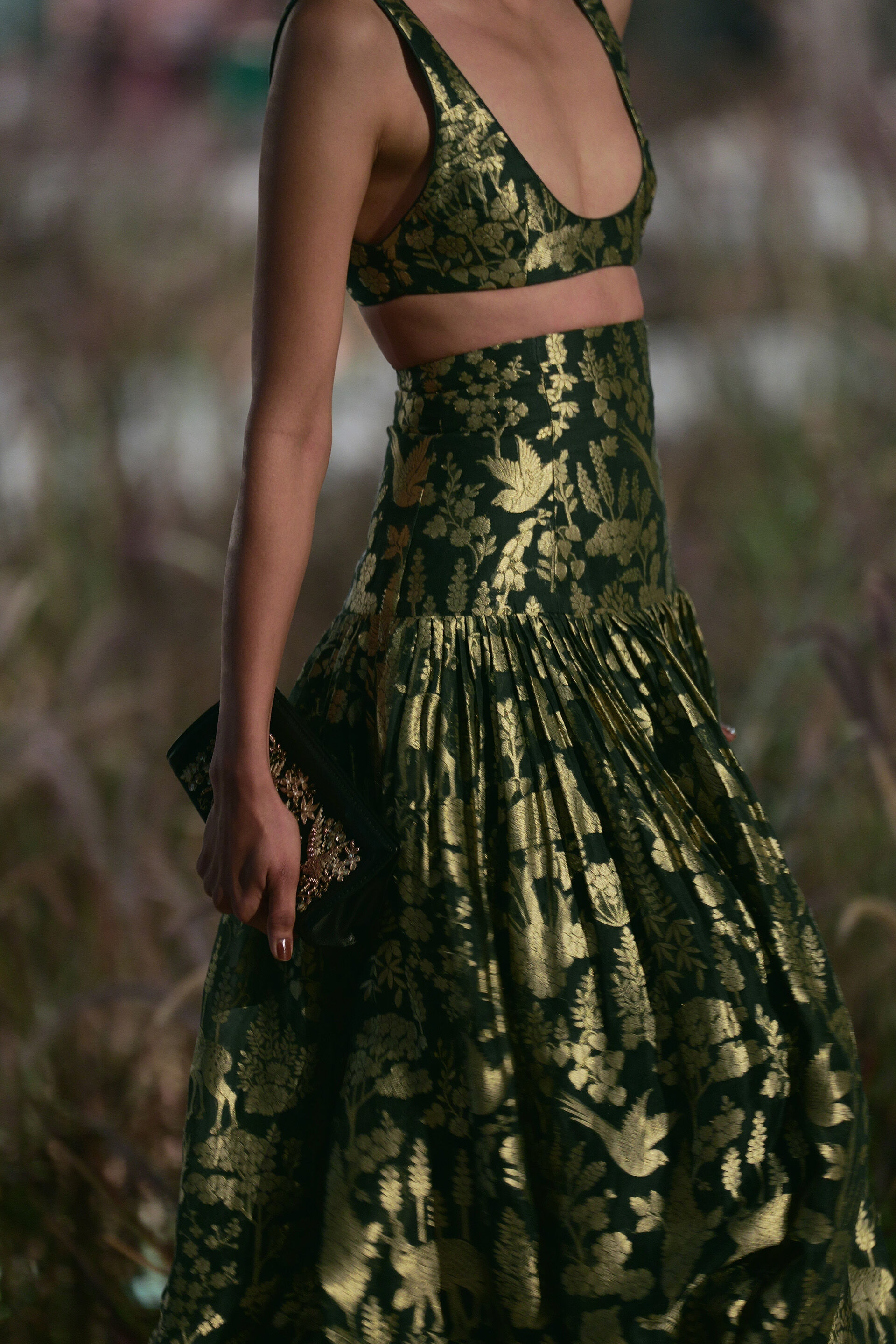 Masara Handwoven Benarasi Silk Skirt Set - Green, Green, image 3